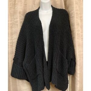 POL Black Chunky Knit Open Front Cardigan Sweater Size L SMST305